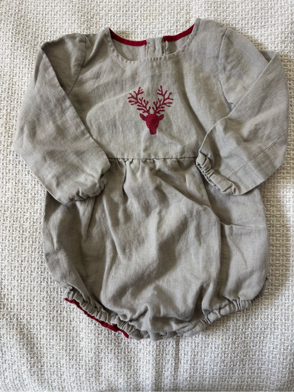 Linen 12-18M Flax-colored Long sleeved Holiday Romper